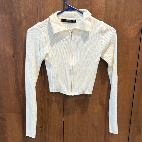 Hesperus Tops - Hesperus Cream Ribbed Zip Cardigan